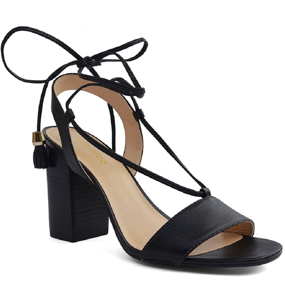 NIB Leather Ghillie Laces Slingback Kitten Sandal - Picture 2 of 5